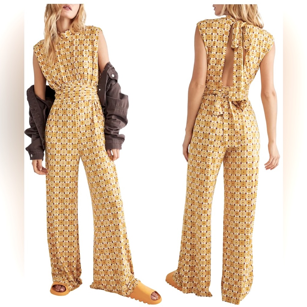 NEW FREE PEOPLE ❗️LAST ONE❗️- Vibe Check Jumpsuit in Sunflower Combo - Picture 12 of 14